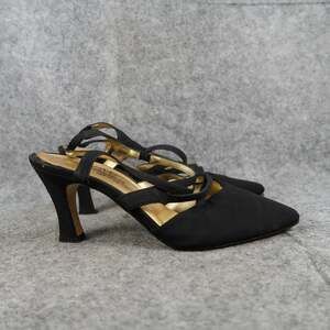 PM Collection by 9 2 5 Shoes Womens 7.5 Pumps Slingback Strappy Retro Black Heel